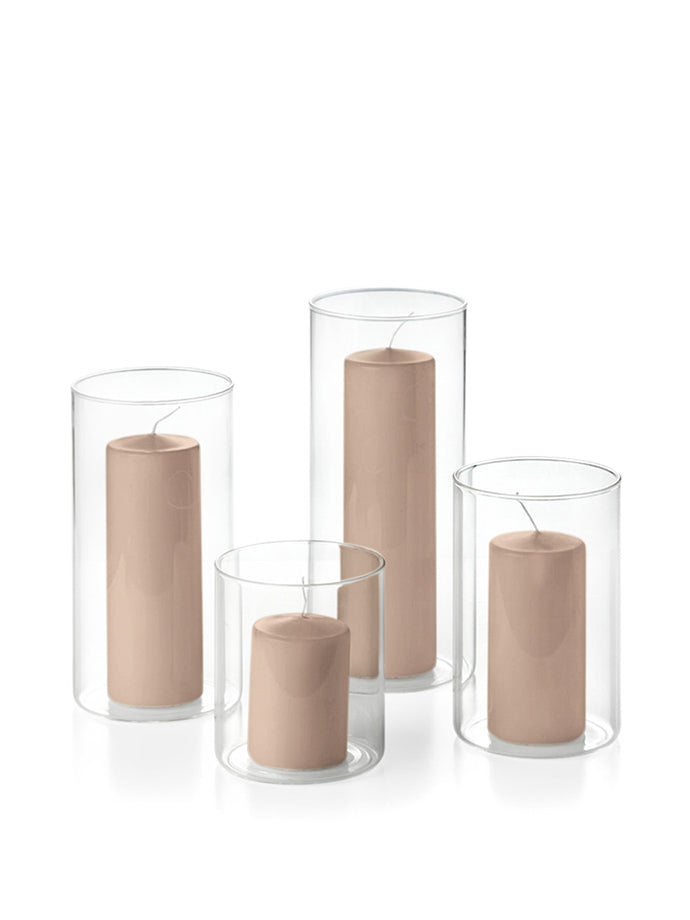 24 Round Pillar Candles and Cylinder Vases