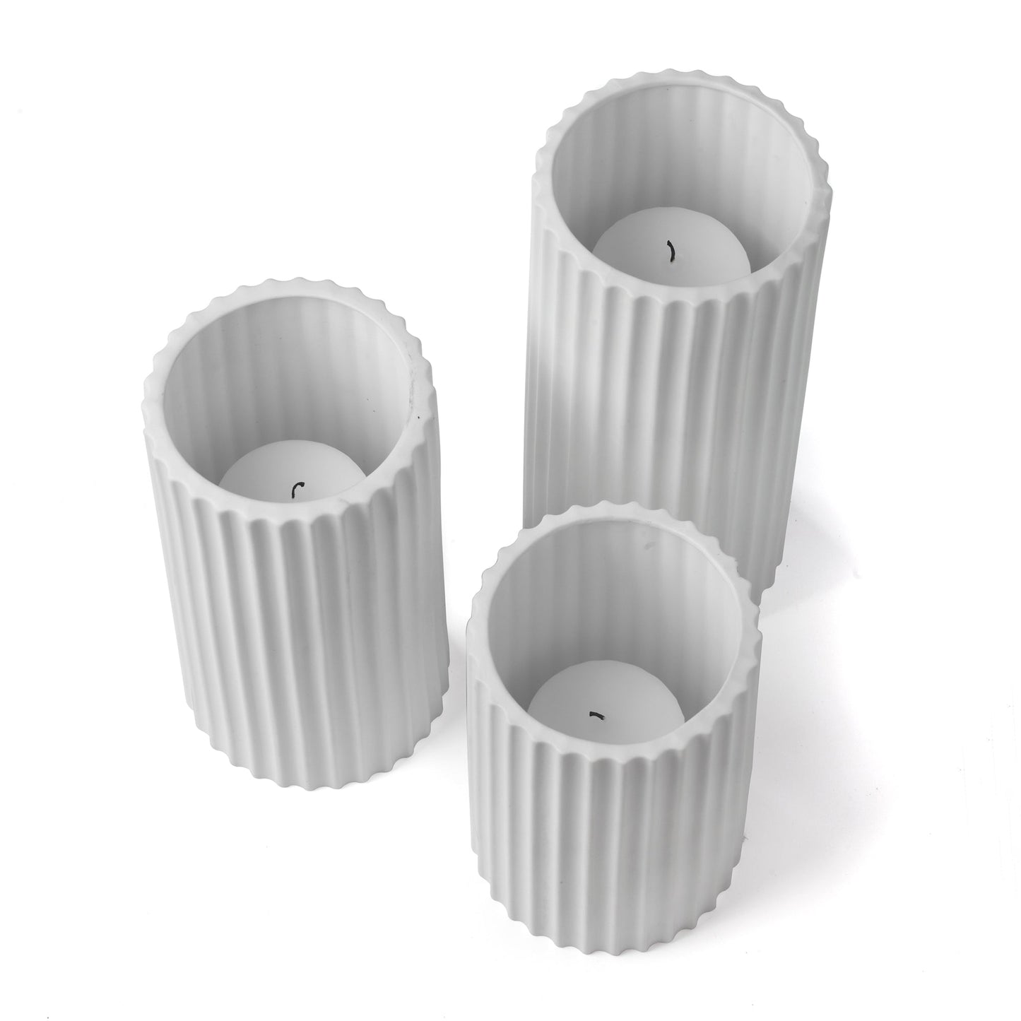 Set of 36, Slim Pillar Candles and Selene Ceramic Cylinders