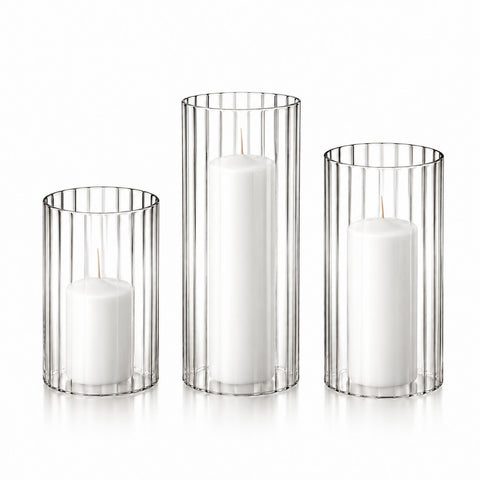 Yummi Candles - 12 Slim Pillar Candles and Ribbed Cylinder Vases