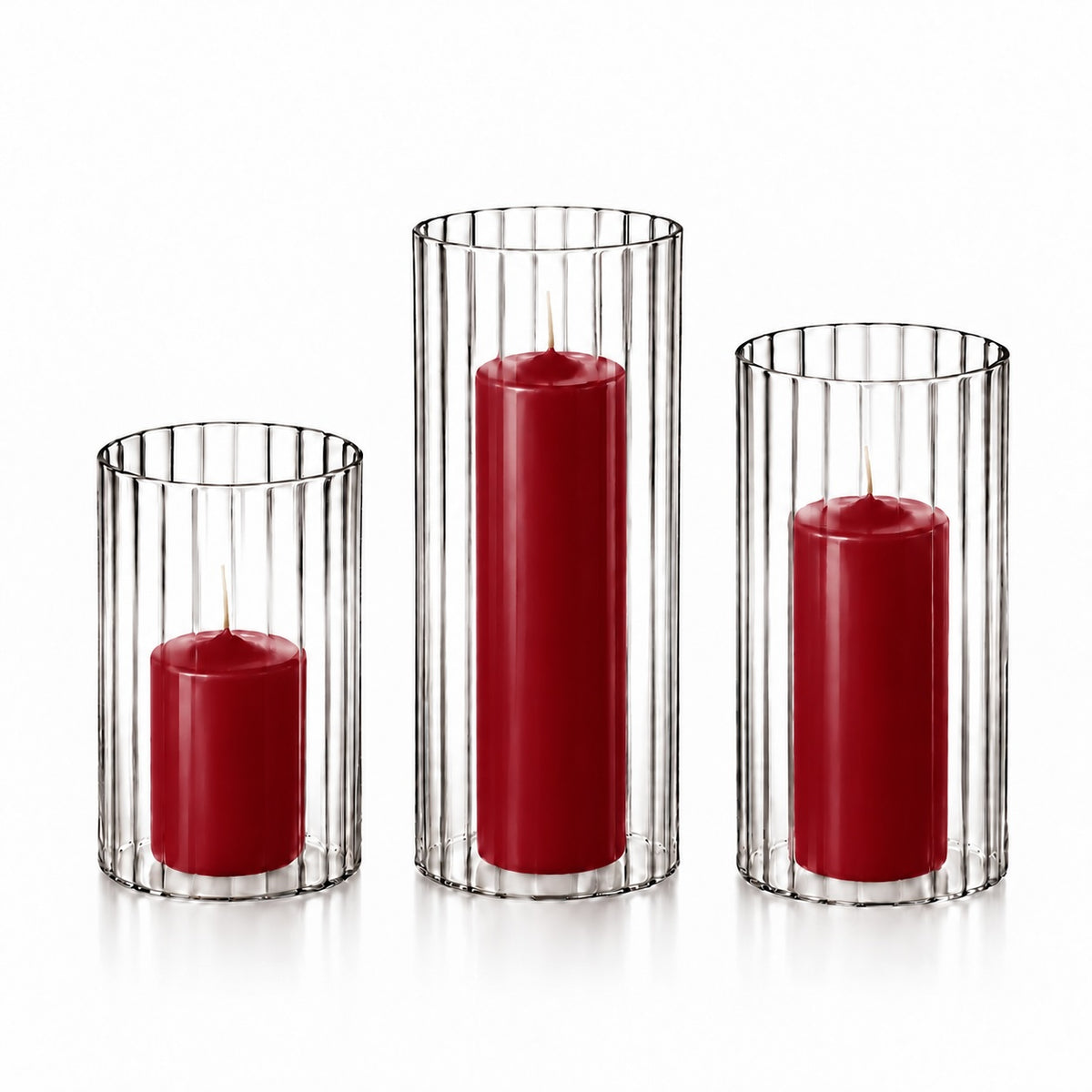 36 Slim Pillar Candles and Ribbed Cylinder Vases