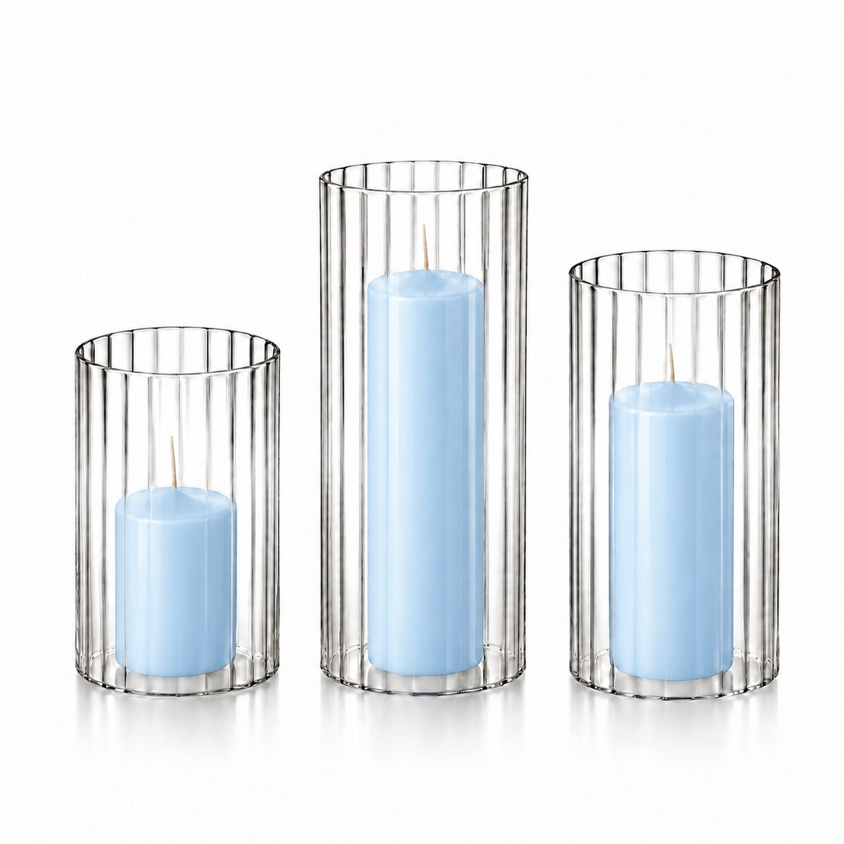 36 Slim Pillar Candles and Ribbed Cylinder Vases