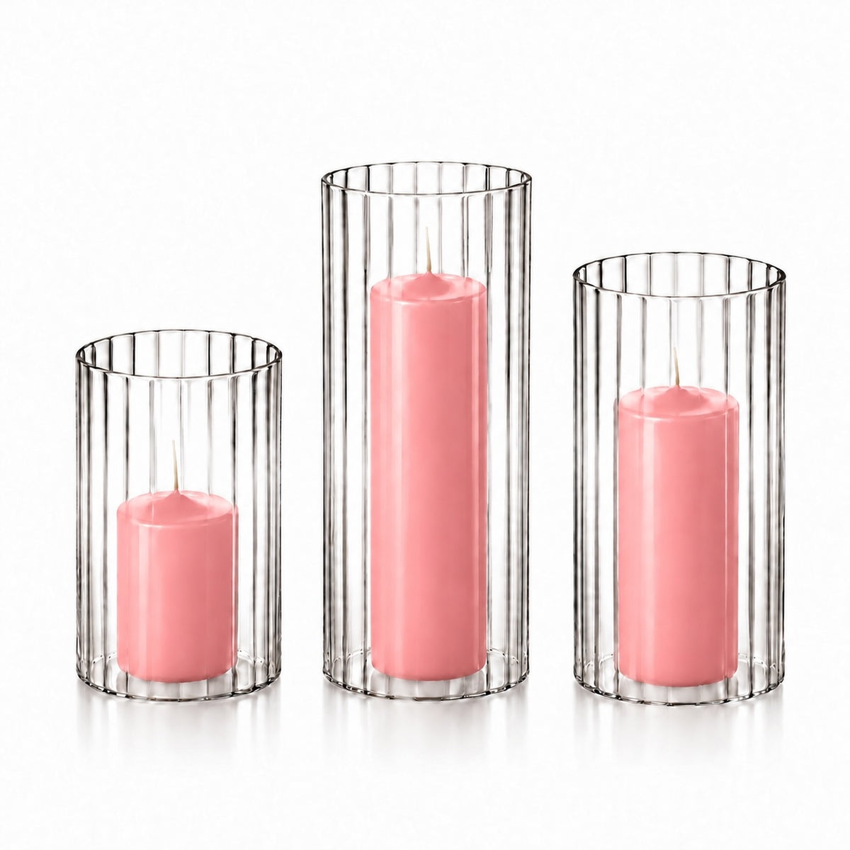 36 Slim Pillar Candles and Ribbed Cylinder Vases
