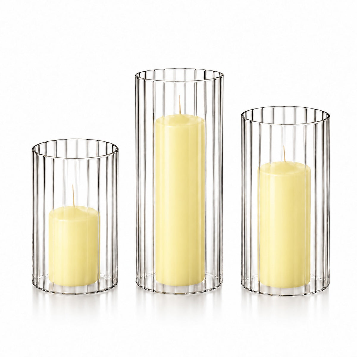 36 Slim Pillar Candles and Ribbed Cylinder Vases