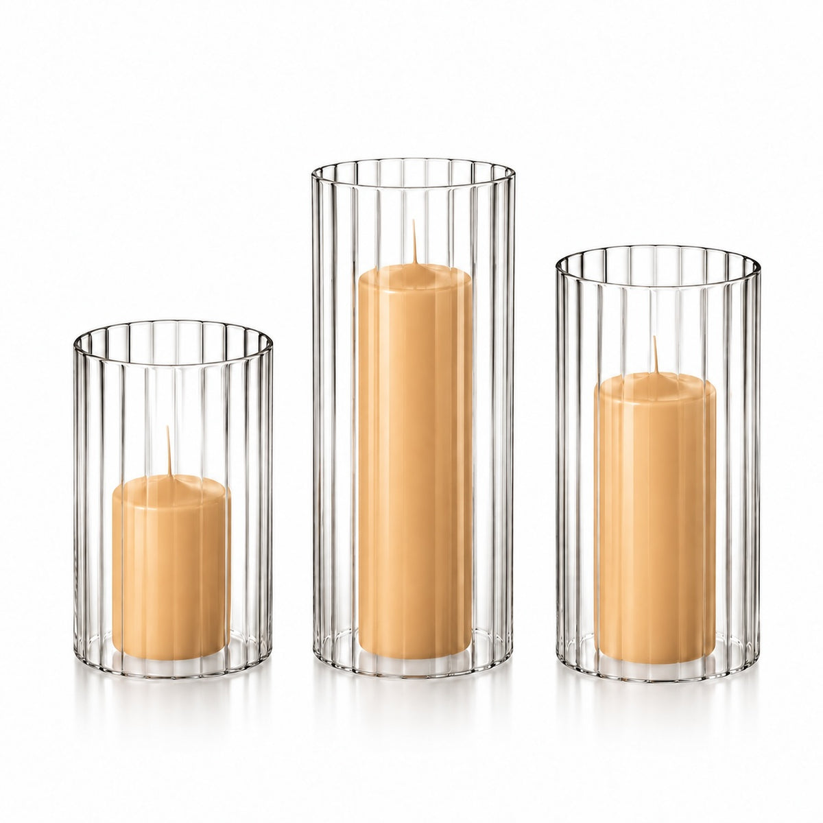 36 Slim Pillar Candles and Ribbed Cylinder Vases