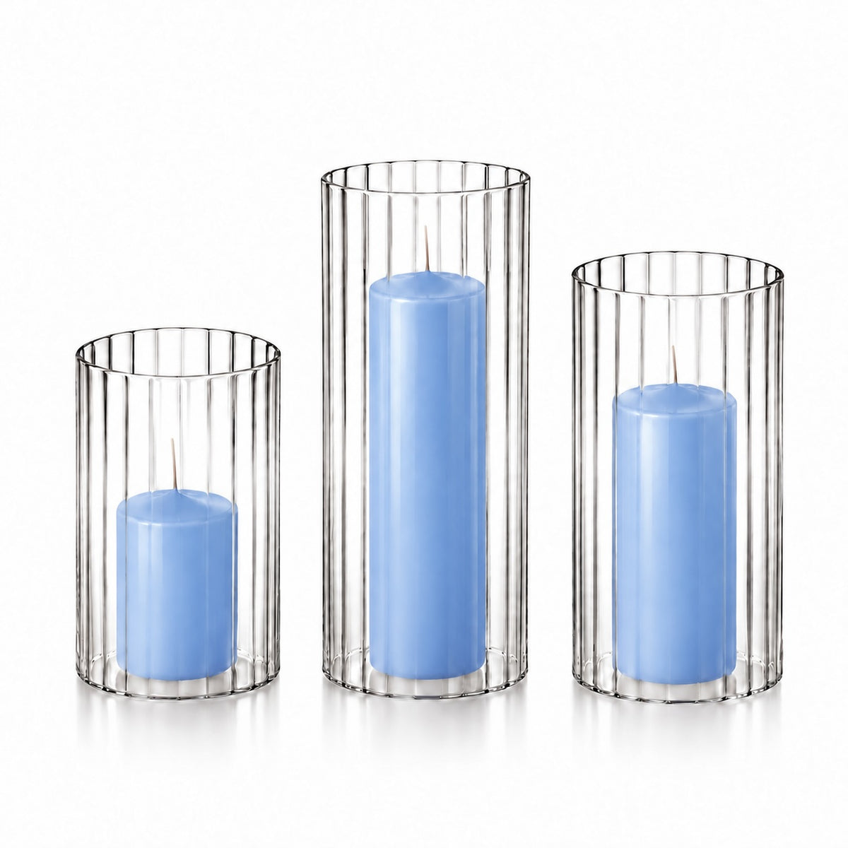 36 Slim Pillar Candles and Ribbed Cylinder Vases