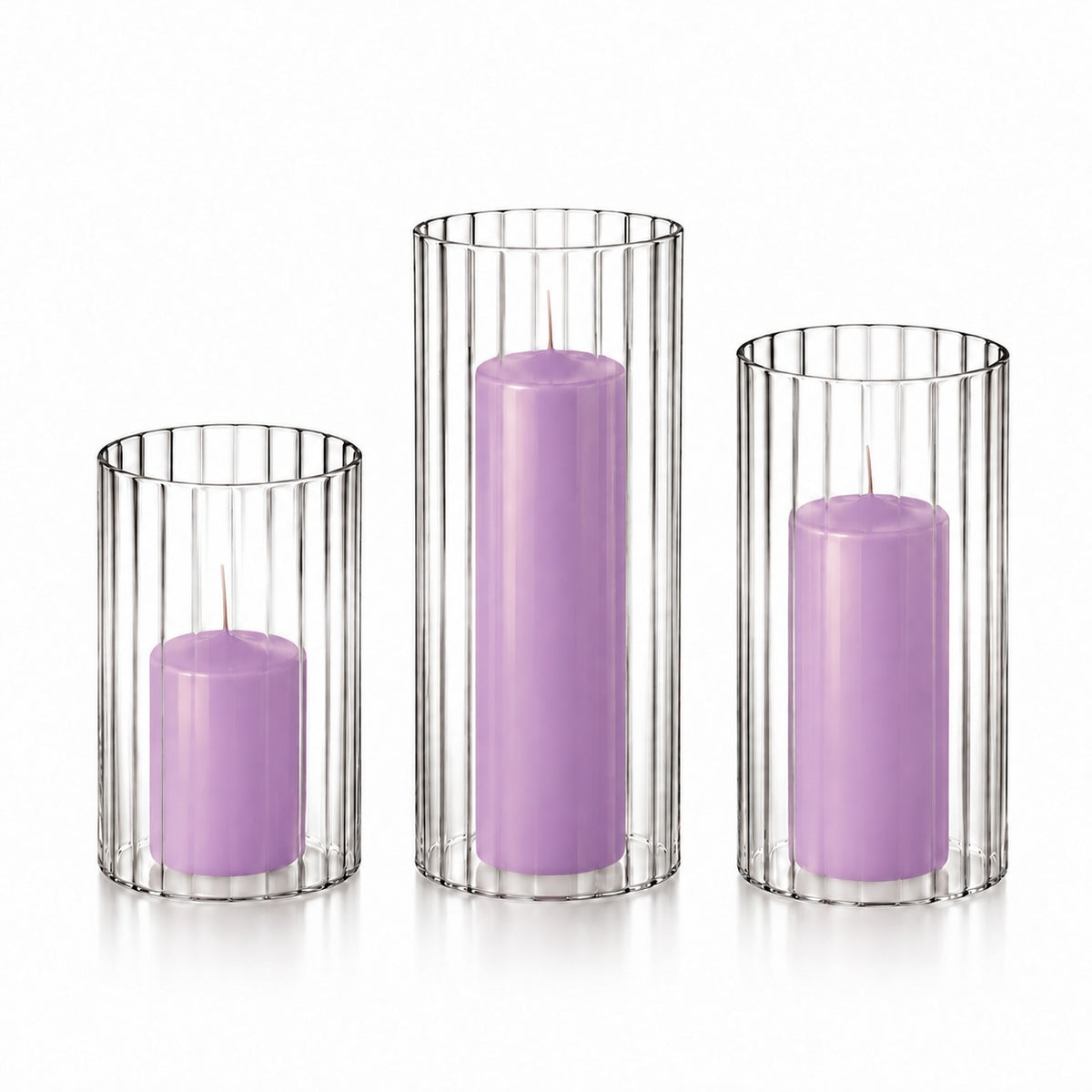 36 Slim Pillar Candles and Ribbed Cylinder Vases