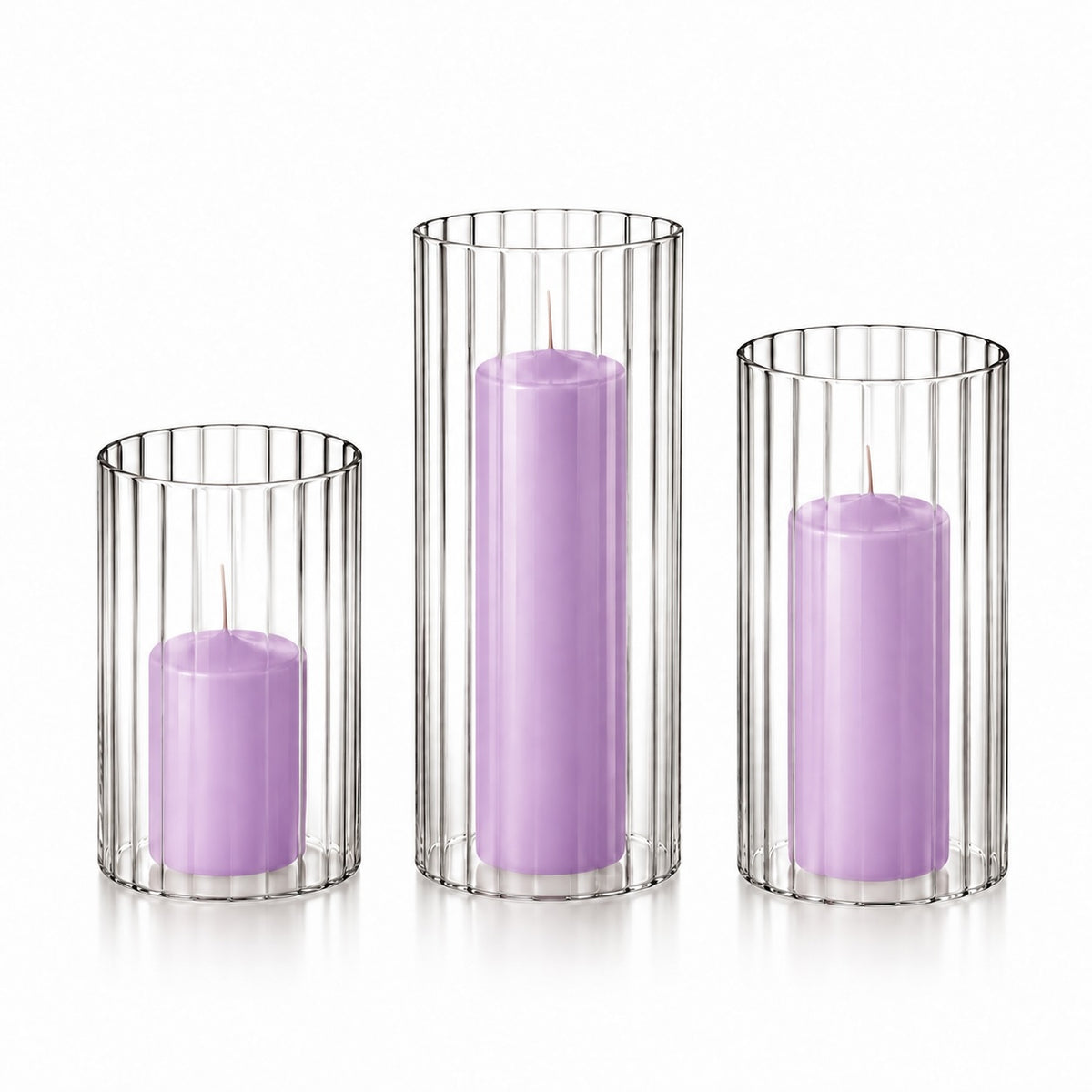 36 Slim Pillar Candles and Ribbed Cylinder Vases