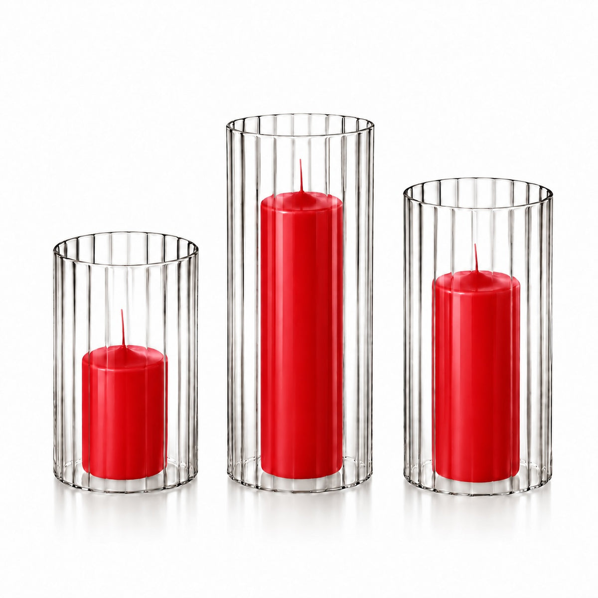 36 Slim Pillar Candles and Ribbed Cylinder Vases