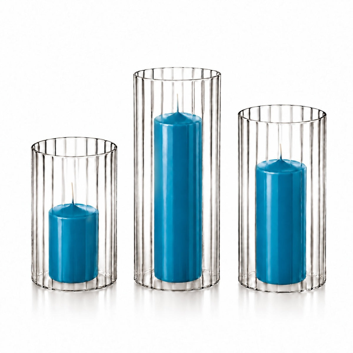 36 Slim Pillar Candles and Ribbed Cylinder Vases