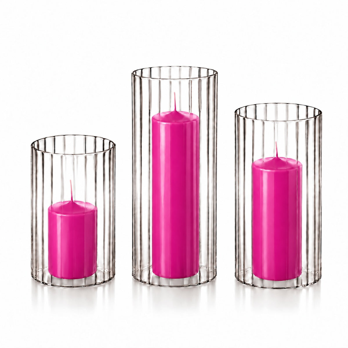 36 Slim Pillar Candles and Ribbed Cylinder Vases