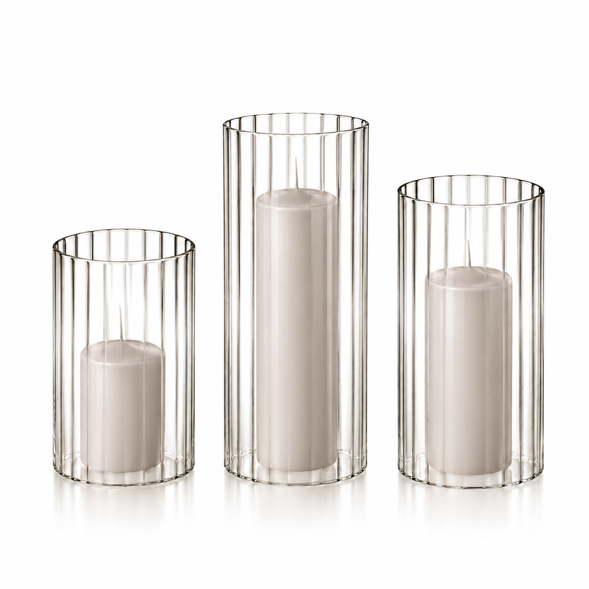 36 Slim Pillar Candles and Ribbed Cylinder Vases