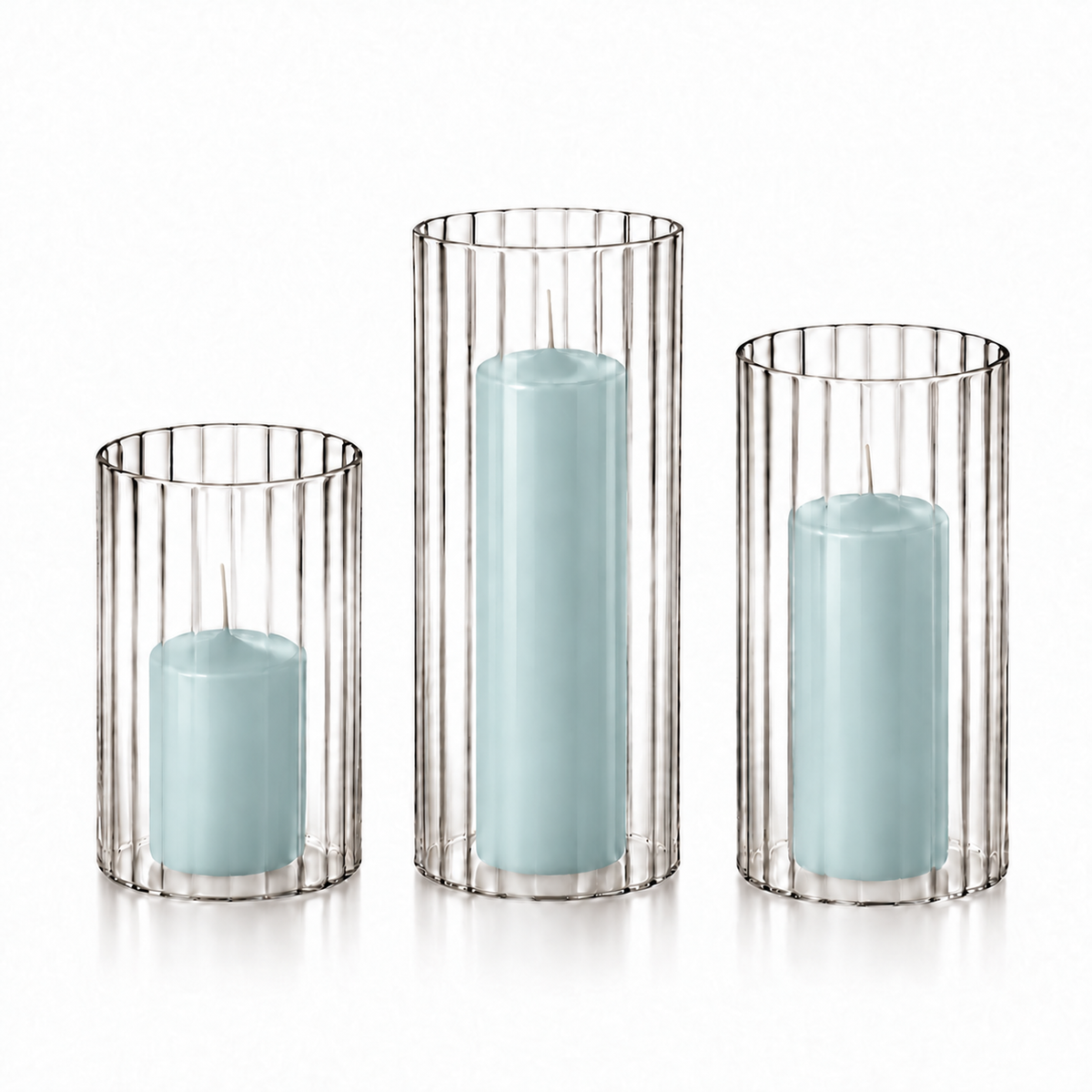 36 Slim Pillar Candles and Ribbed Cylinder Vases