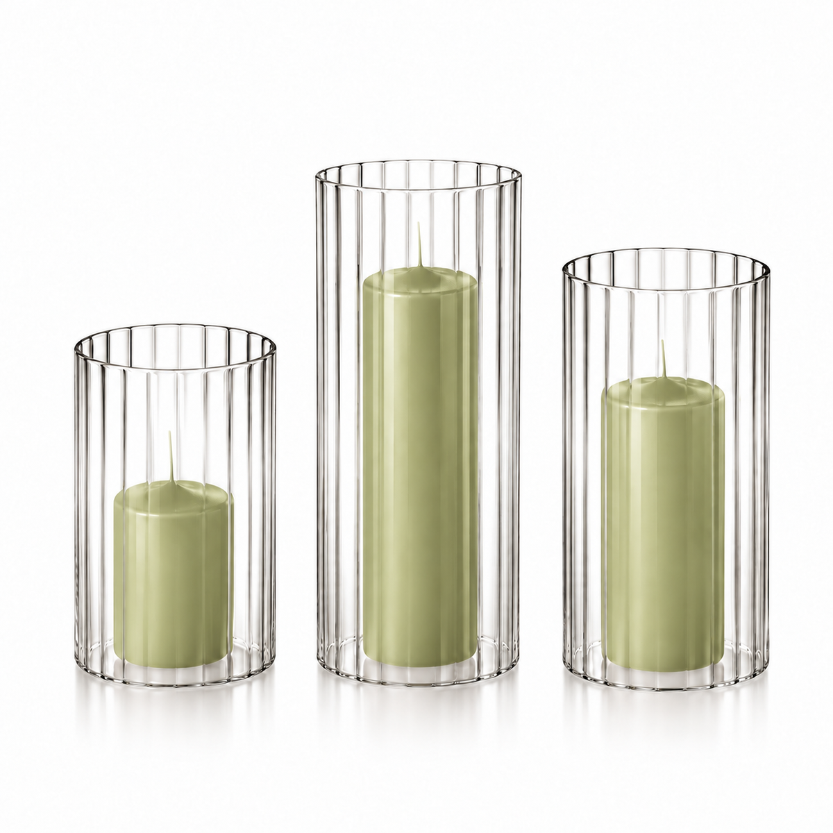 36 Slim Pillar Candles and Ribbed Cylinder Vases