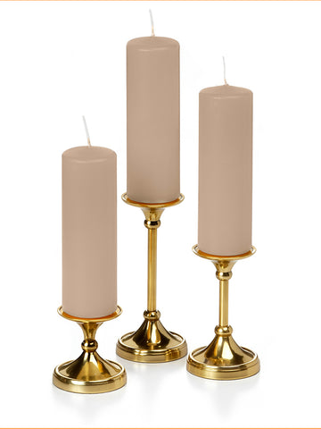 Yummi Candles - 12 Slim Pillar Candles and 12 Gold Timeless Pillar Holders