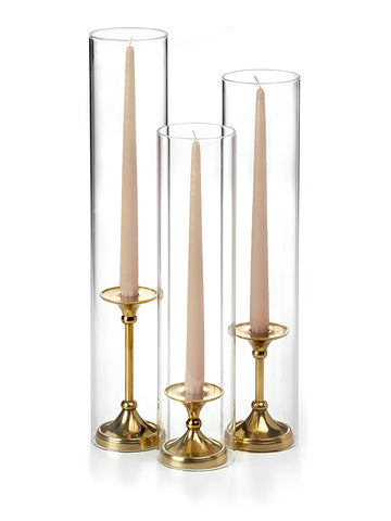 Yummi Candles - 12 Taper Candles, 12 Glass Chimneys and 12 Gold Timeless Taper Holders