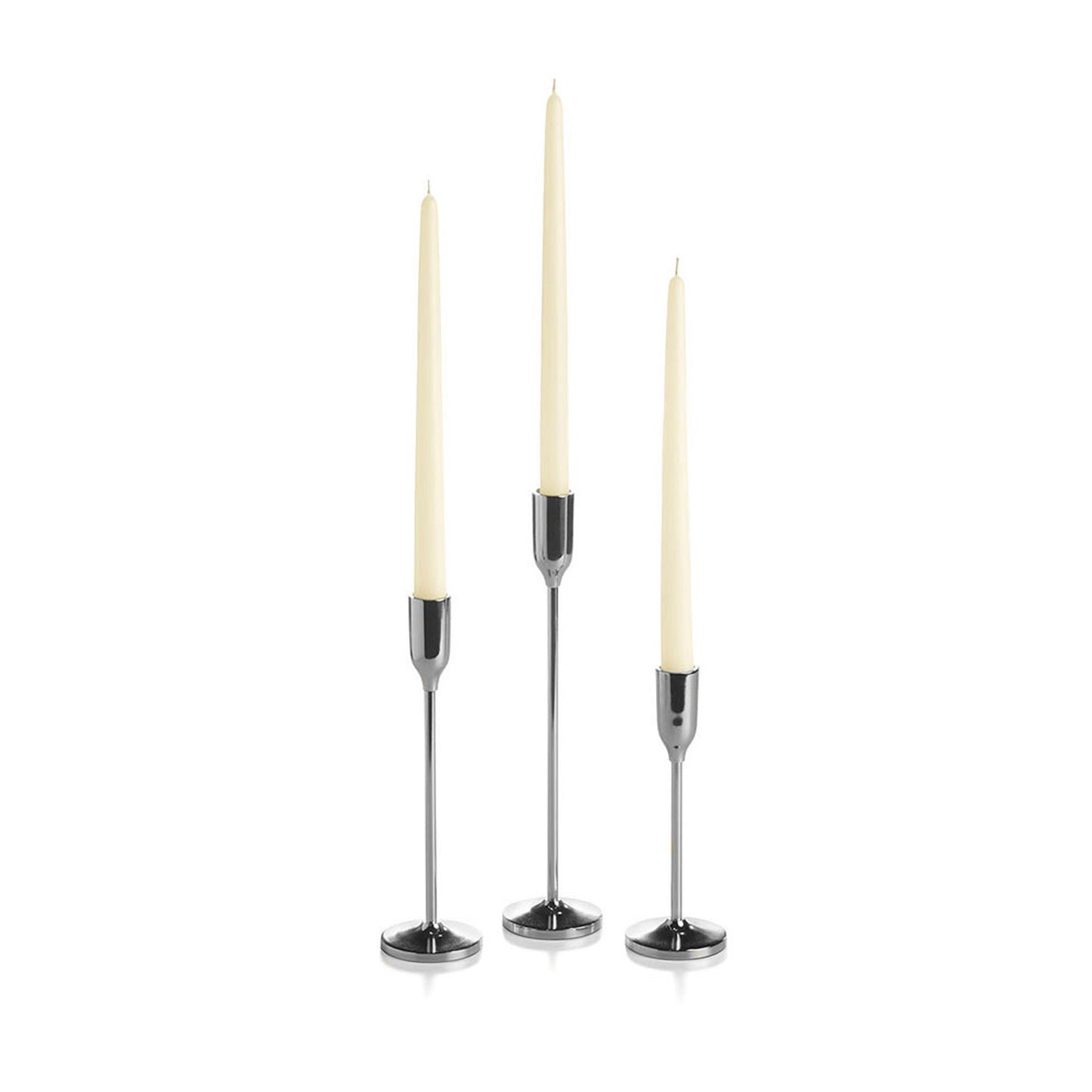 36 Taper Candles and 36 Silver Virtu Candlesticks