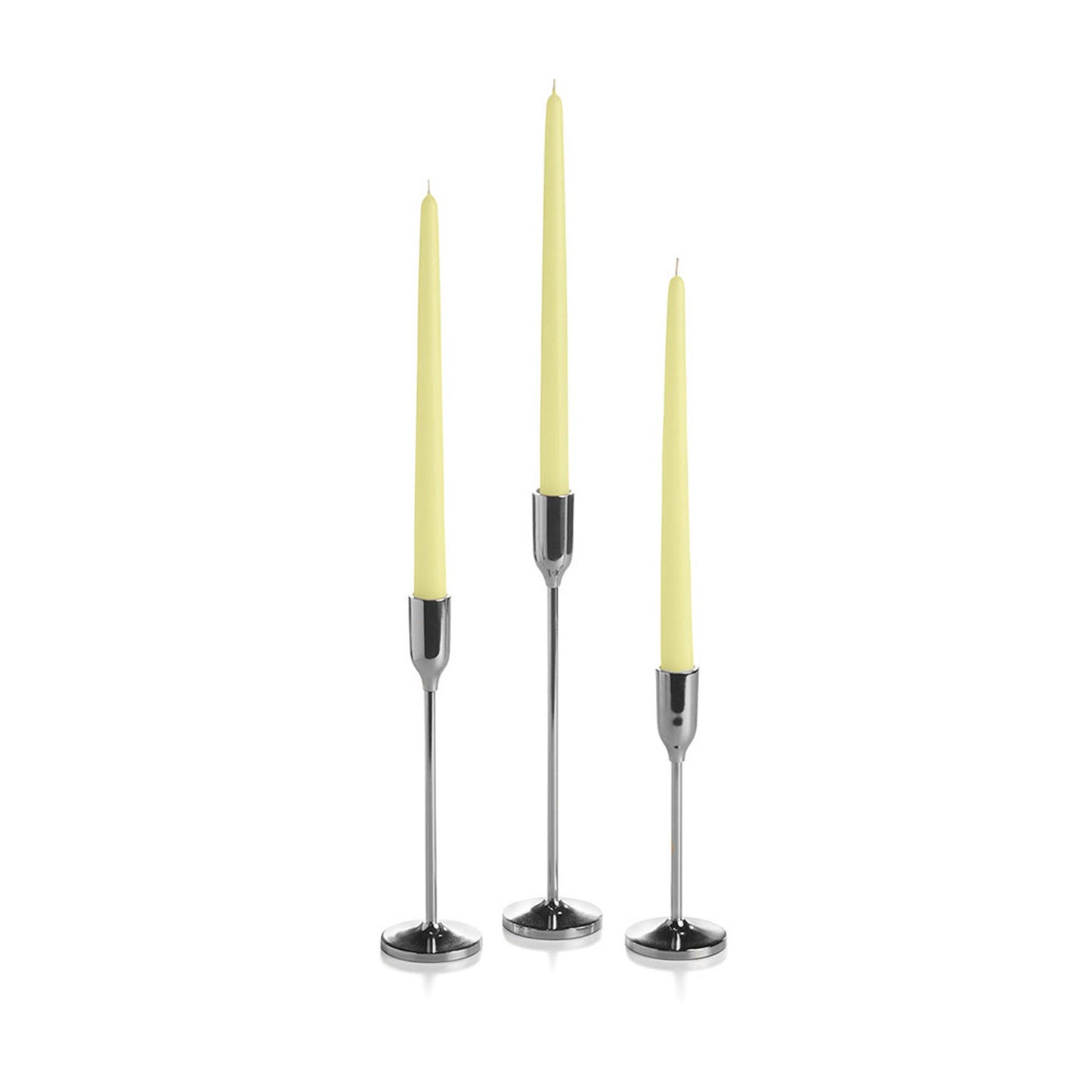 36 Taper Candles and 36 Silver Virtu Candlesticks