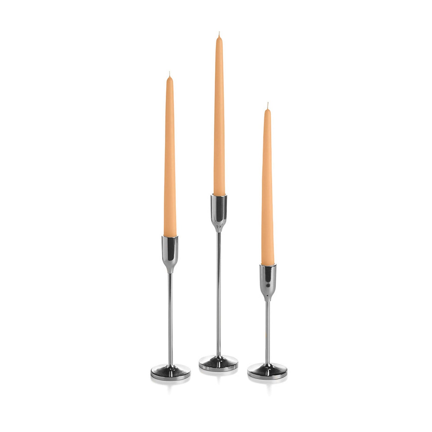 36 Taper Candles and 36 Silver Virtu Candlesticks