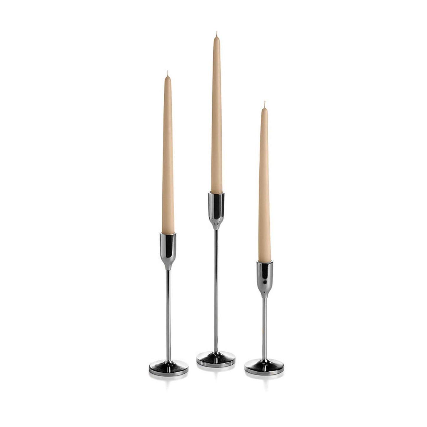 36 Taper Candles and 36 Silver Virtu Candlesticks