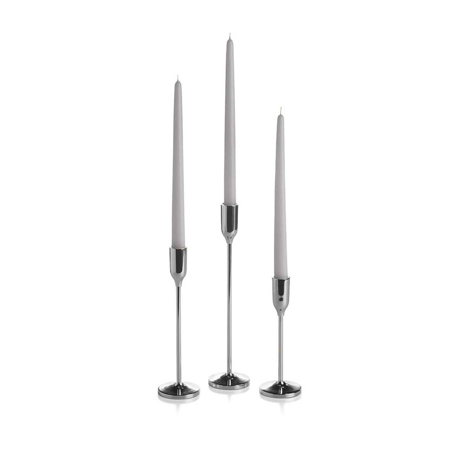 36 Taper Candles and 36 Silver Virtu Candlesticks