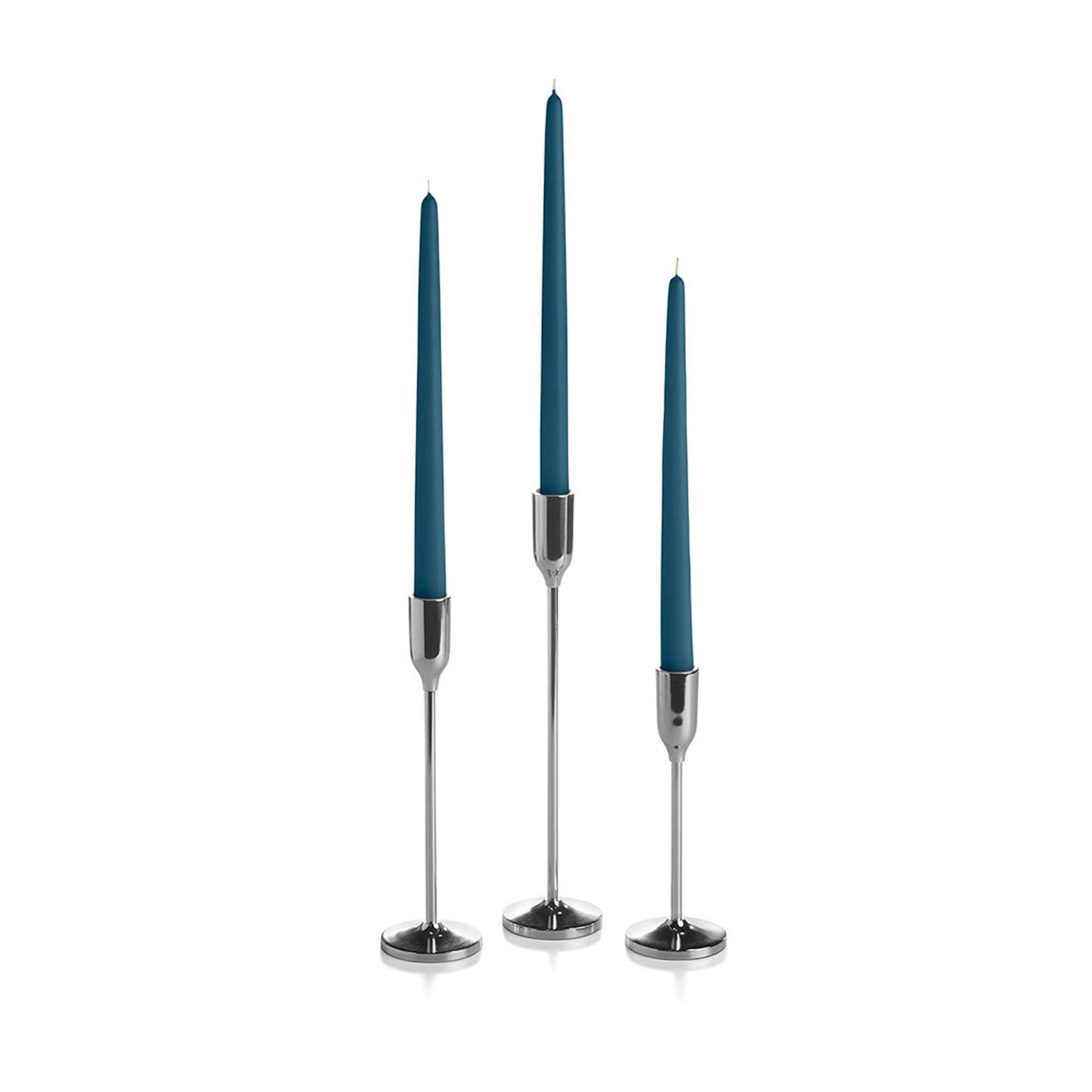 36 Taper Candles and 36 Silver Virtu Candlesticks
