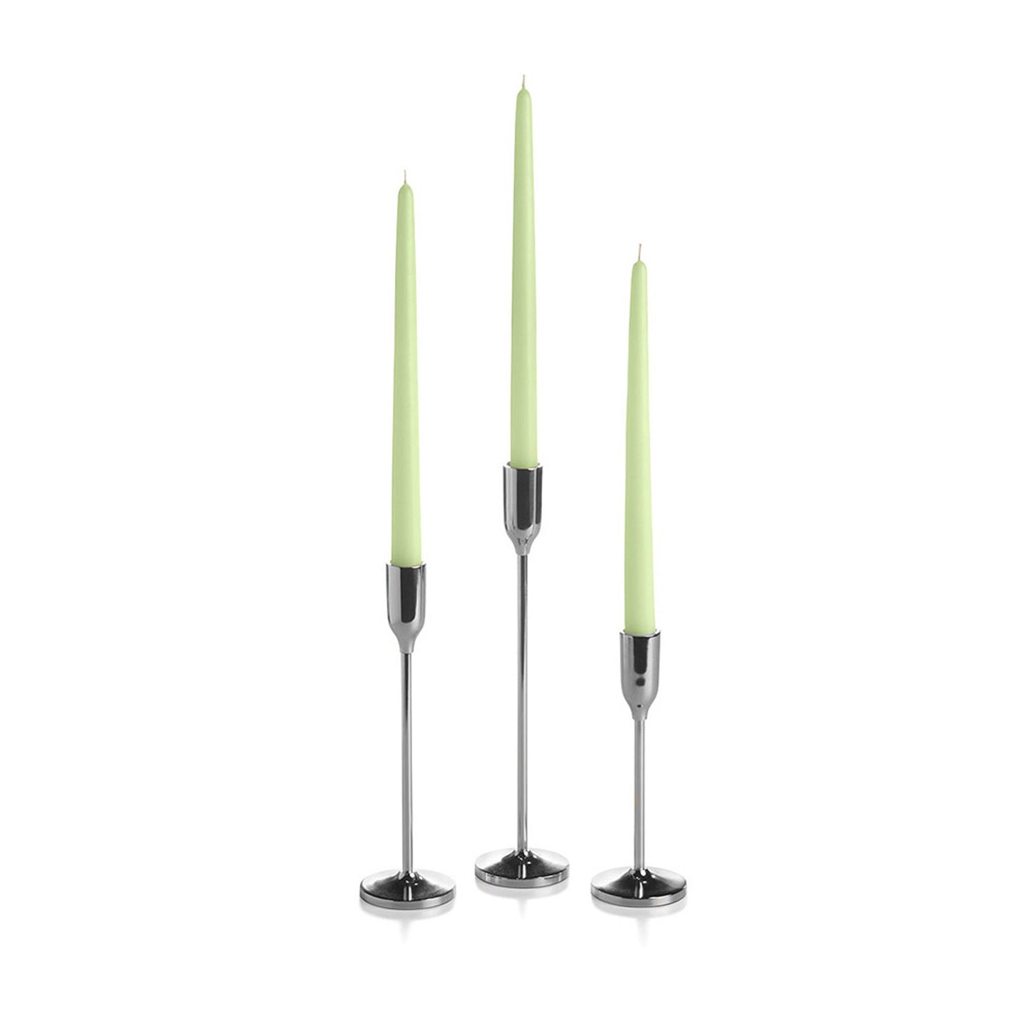 36 Taper Candles and 36 Silver Virtu Candlesticks