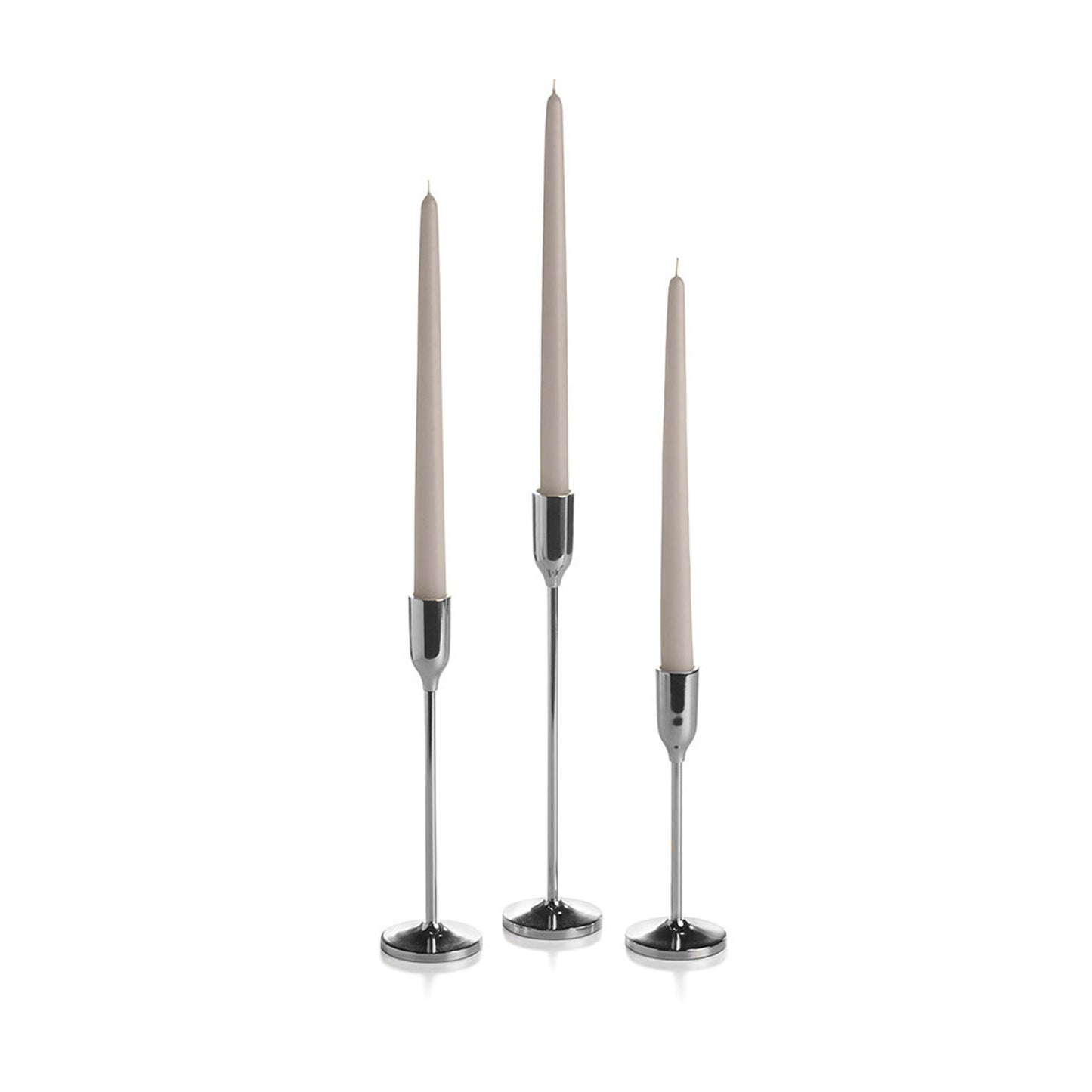 36 Taper Candles and 36 Silver Virtu Candlesticks