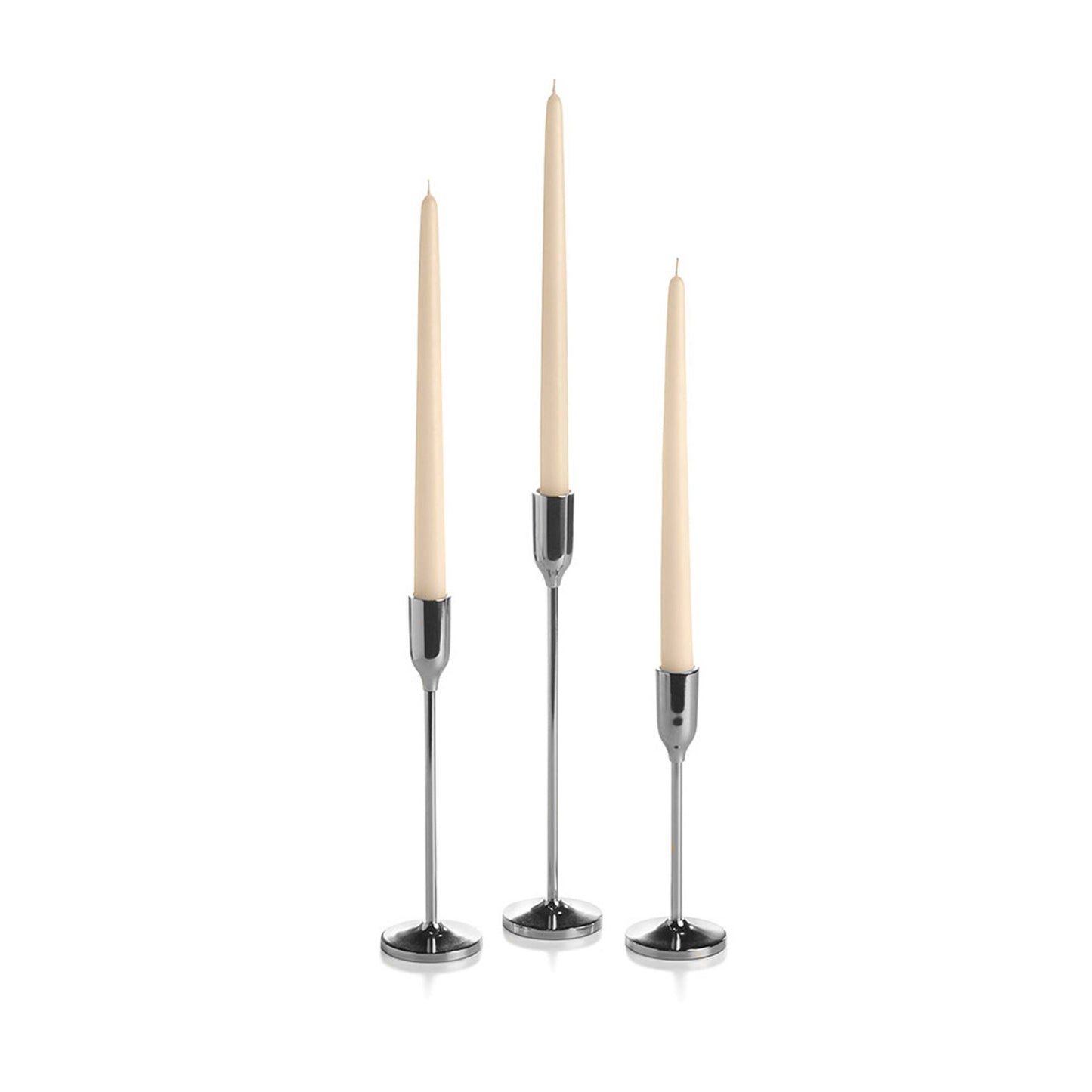 36 Taper Candles and 36 Silver Virtu Candlesticks
