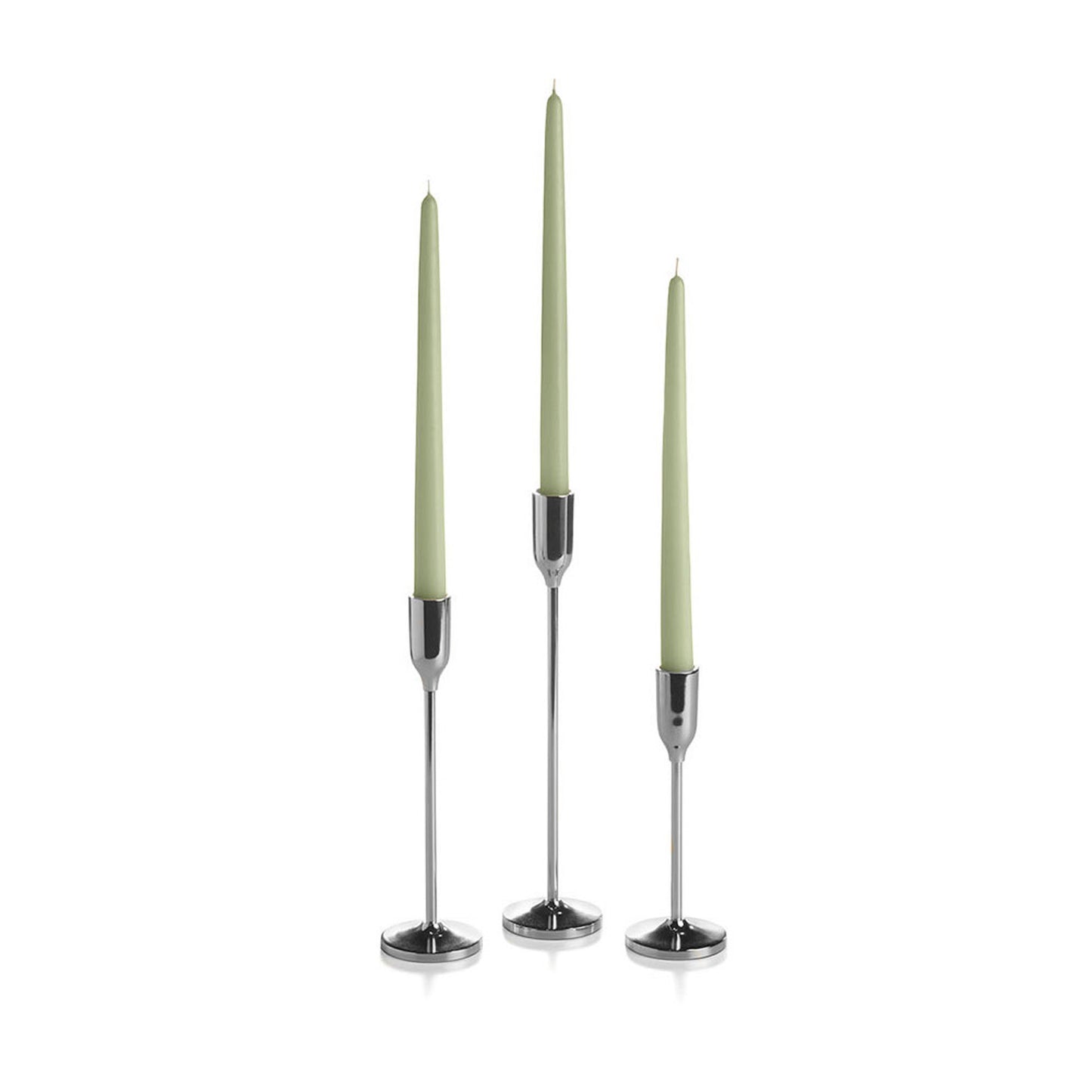 36 Taper Candles and 36 Silver Virtu Candlesticks