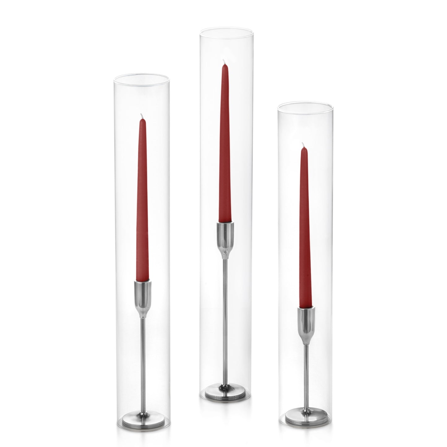 12 Taper Candles, 12 Tall Chimneys and 12 Silver Virtu Candlesticks