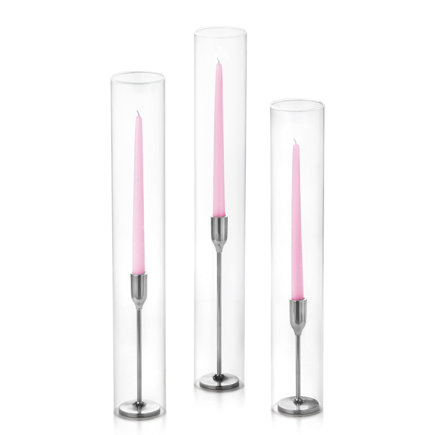 12 Taper Candles, 12 Tall Chimneys and 12 Silver Virtu Candlesticks