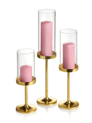 Yummi Candles - 36 Slim Pillar Candles, 36 Cylinder Vases and 36 Gold Vevo Pedestals