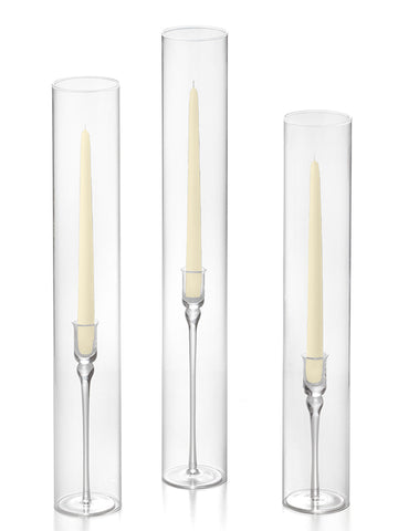 Yummi Candles - 12 Taper Candles, 12 Glass Chimneys and 12 Aura Taper Holders