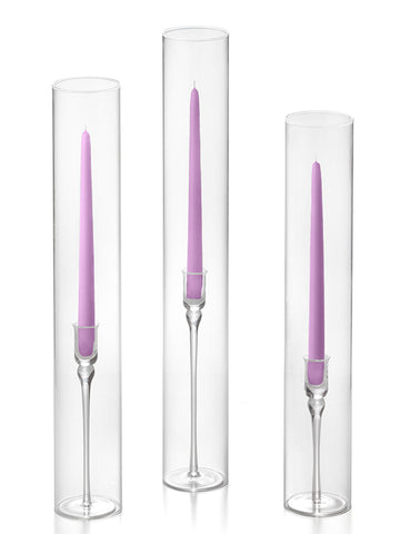 Yummi Candles - 12 Taper Candles, 12 Glass Chimneys and 12 Aura Taper Holders