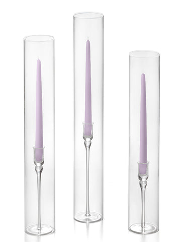 Yummi Candles - 12 Taper Candles, 12 Glass Chimneys and 12 Aura Taper Holders