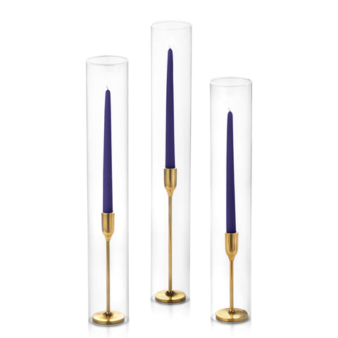 Yummi Candles - 12 Taper Candles, 12 Tall Chimneys and 12 Gold Virtu Candlesticks