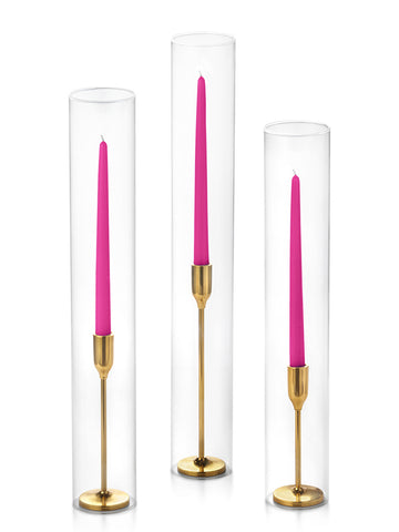 Yummi Candles - 12 Taper Candles, 12 Tall Chimneys and 12 Gold Virtu Candlesticks