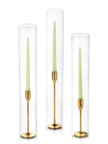 Yummi Candles - 12 Taper Candles, 12 Tall Chimneys and 12 Gold Virtu Candlesticks