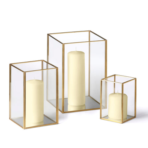 Yummi Candles - 36 Slim Pillar Candles and Gold Luxus Lanterns