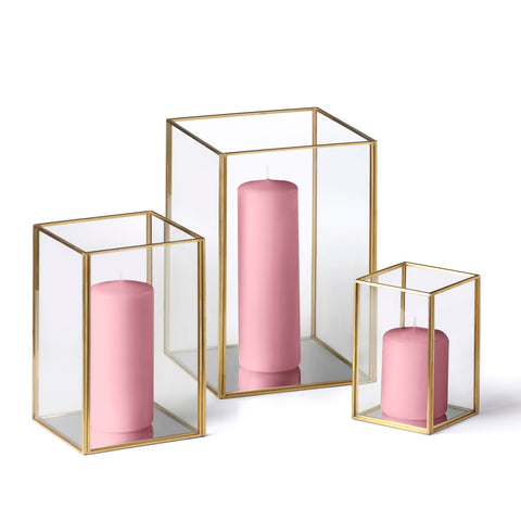Yummi Candles - 36 Slim Pillar Candles and Gold Luxus Lanterns