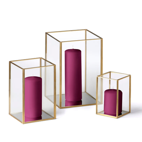 Yummi Candles - 36 Slim Pillar Candles and Gold Luxus Lanterns
