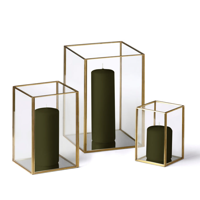 12 Slim Pillar Candles and Gold Luxus Lanterns