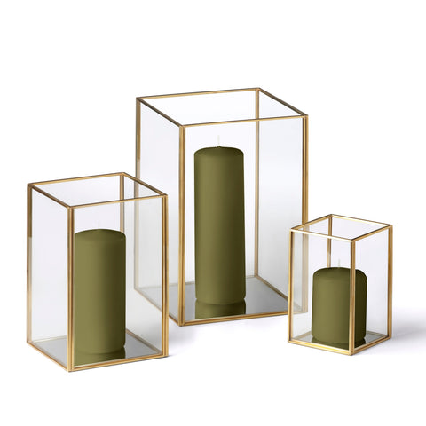 Yummi Candles - 36 Slim Pillar Candles and Gold Luxus Lanterns