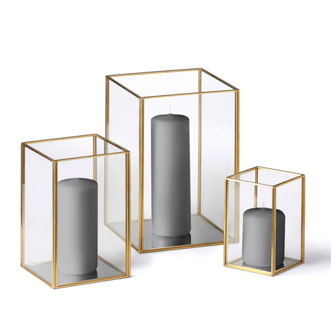 Yummi Candles - 36 Slim Pillar Candles and Gold Luxus Lanterns