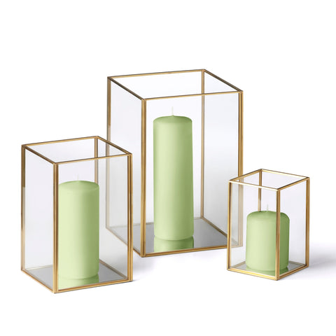 Yummi Candles - 36 Slim Pillar Candles and Gold Luxus Lanterns