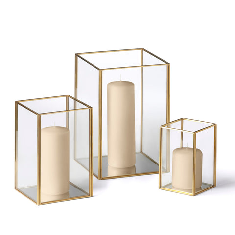Yummi Candles - 36 Slim Pillar Candles and Gold Luxus Lanterns