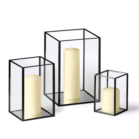 Yummi Candles - 36 Slim Pillar Candles and Black Luxus Lantern