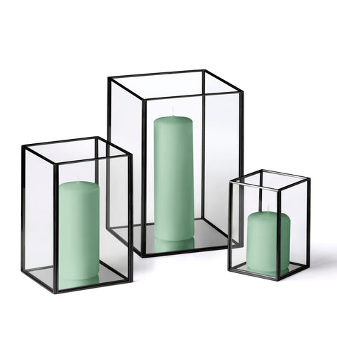 Yummi Candles - 12 Slim Pillar Candles and Black Luxus Lanterns