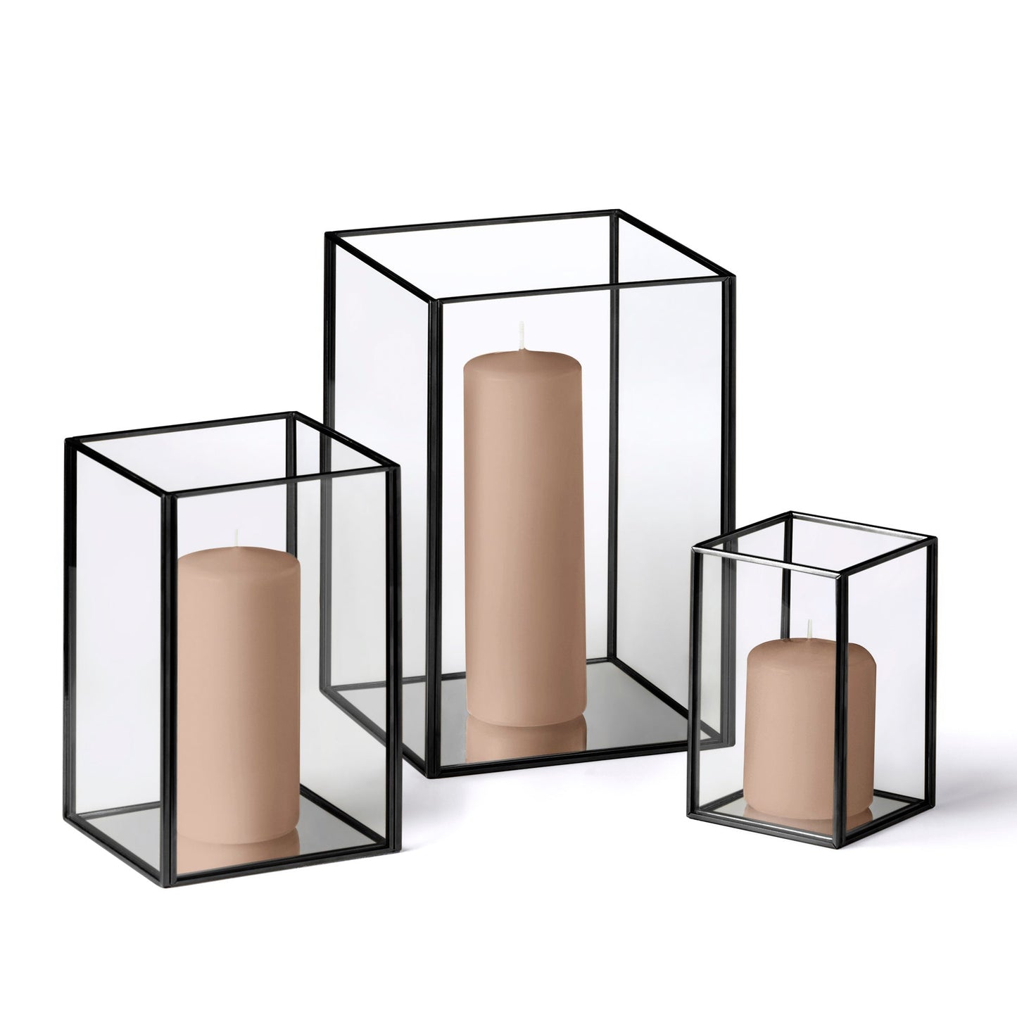 12 Slim Pillar Candles and Black Luxus Lanterns