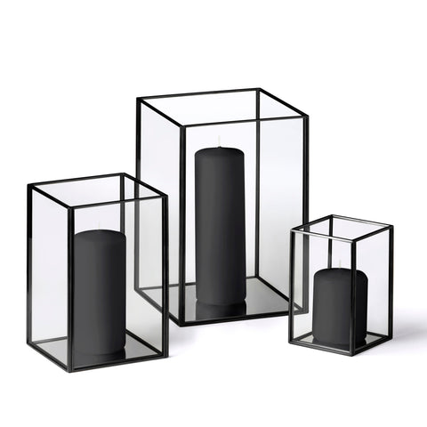 Yummi Candles - 36 Slim Pillar Candles and Black Luxus Lantern